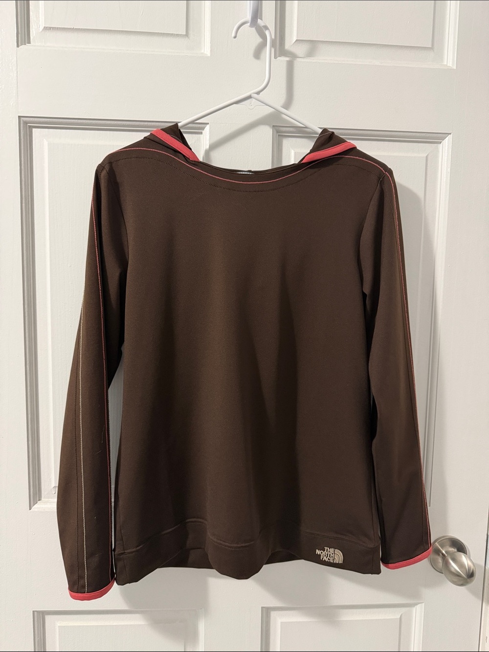 The North Face Brown Crew Shirt with Pink Trim